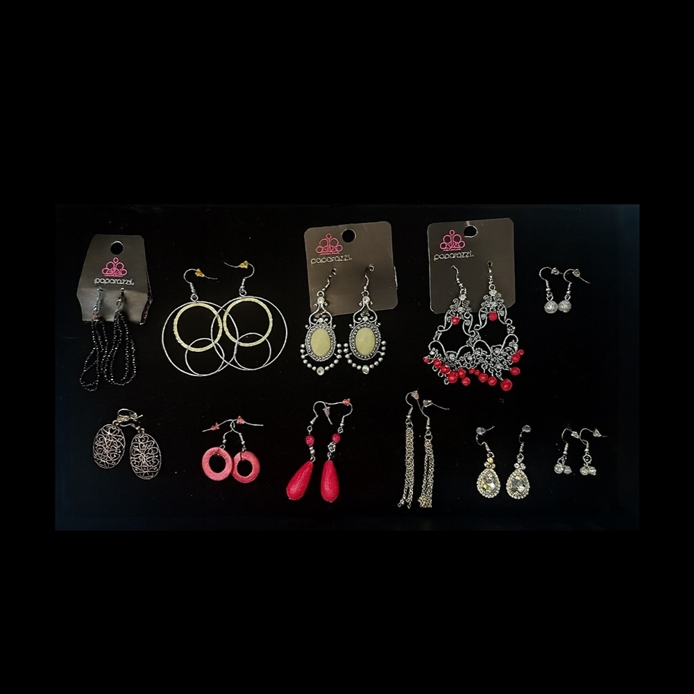 Silver, Pink, and Red Earring Set